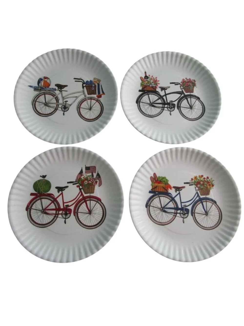 Vintage Bicycle Melamine Faux Paper Plates One Hundred 80 Degrees New Picnic